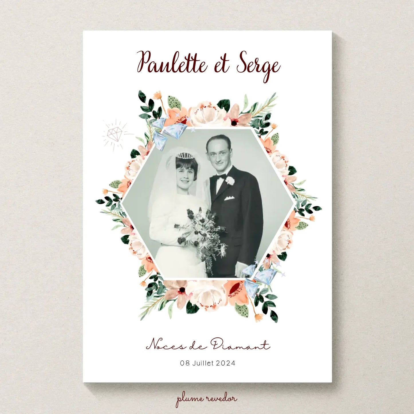 Affiche Personnalisée Noces de Diamant - Cadeau anniversaire de Mariage 