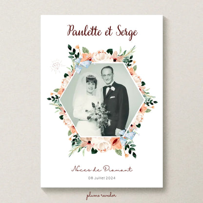 Affiche Personnalisée Noces de Diamant - Cadeau anniversaire de Mariage 