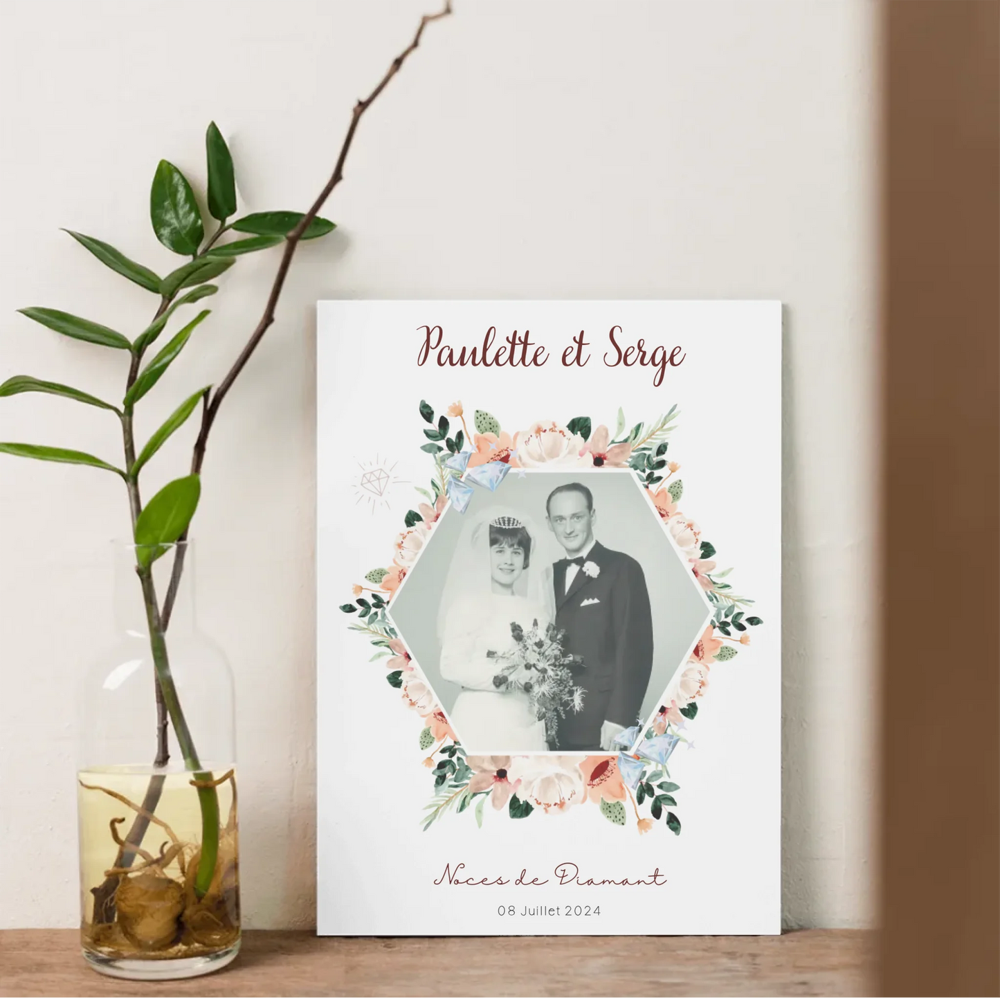 Affiche Personnalisée Noces de Diamant - Cadeau anniversaire de Mariage 