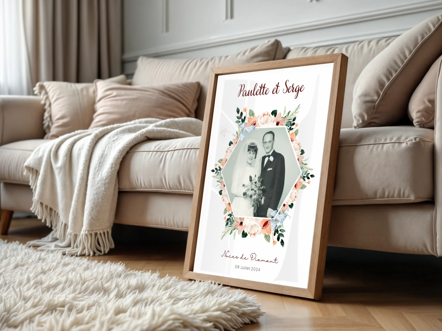 Affiche Personnalisée Noces de Diamant - Cadeau anniversaire de Mariage 