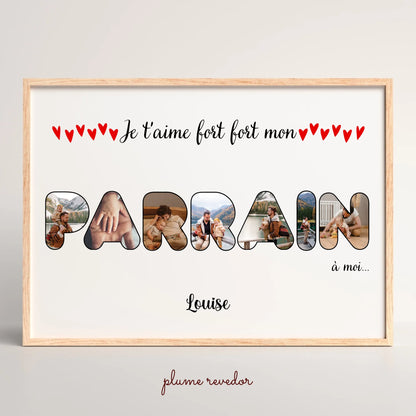 Affiche personnalisée - Mot Parrain avec photos
