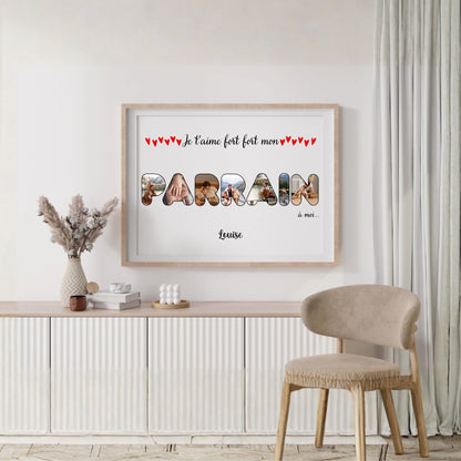 Affiche personnalisée - Mot Parrain avec photos