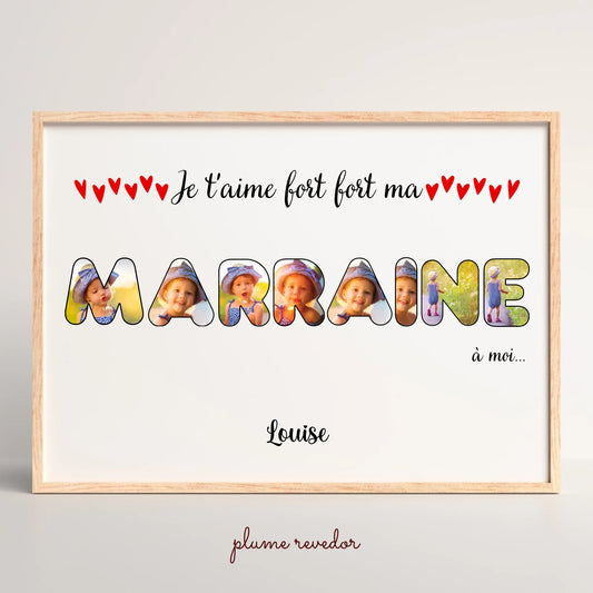 Affiche personnalisée - Mot Marraine avec photos