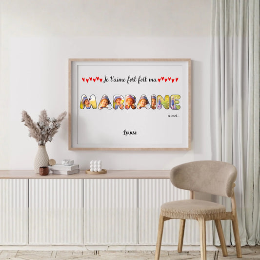 Affiche personnalisée - Mot Marraine avec photos