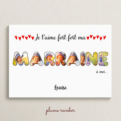Affiche personnalisée - Mot Marraine avec photos