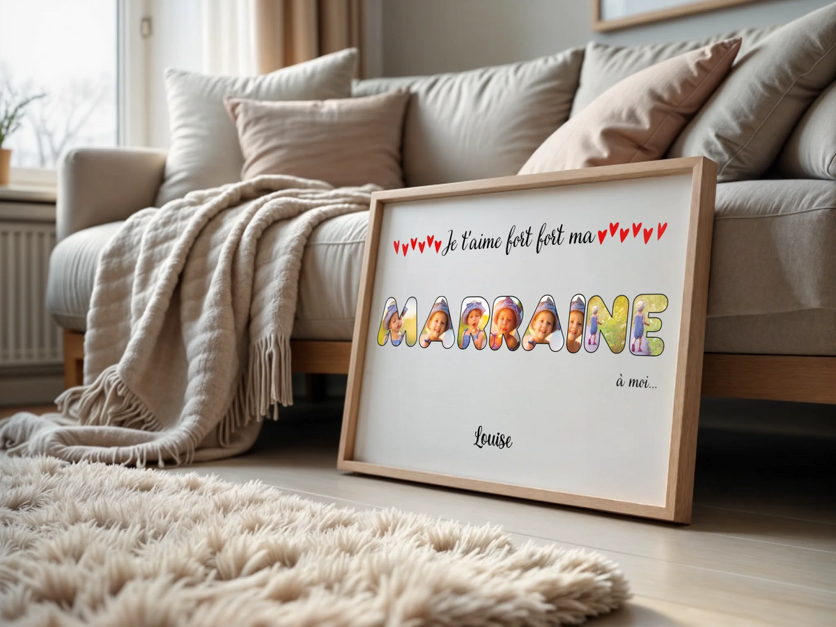 Affiche personnalisée - Mot Marraine avec photos