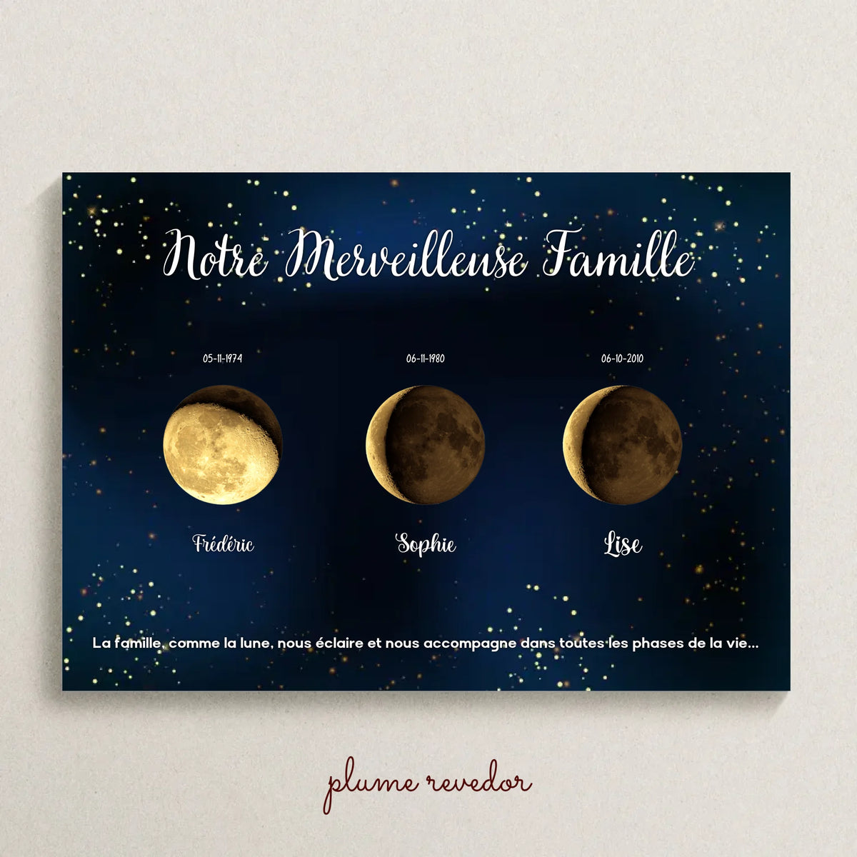 Affiche Famille Personnalisée Phase de la lune Dorée
