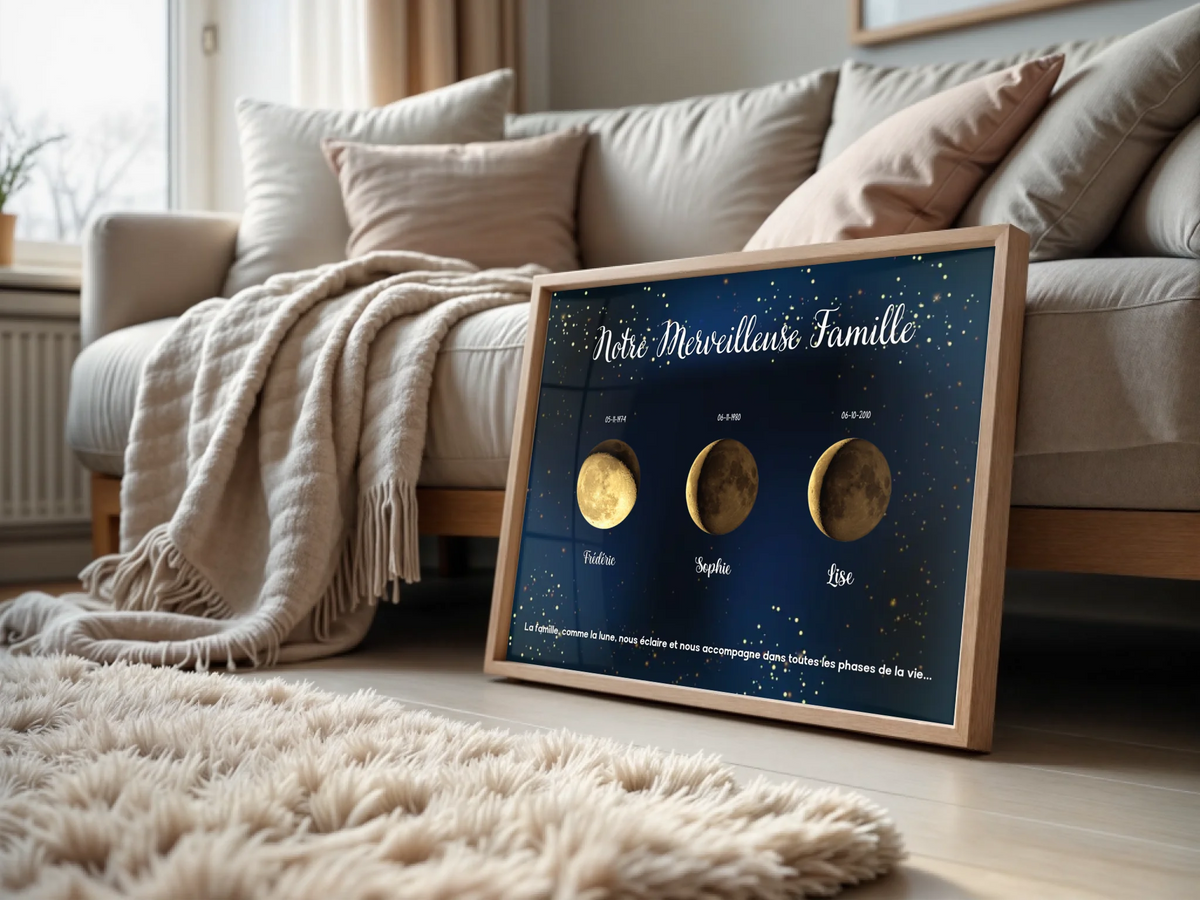 Affiche Famille Personnalisée Phase de la lune Dorée