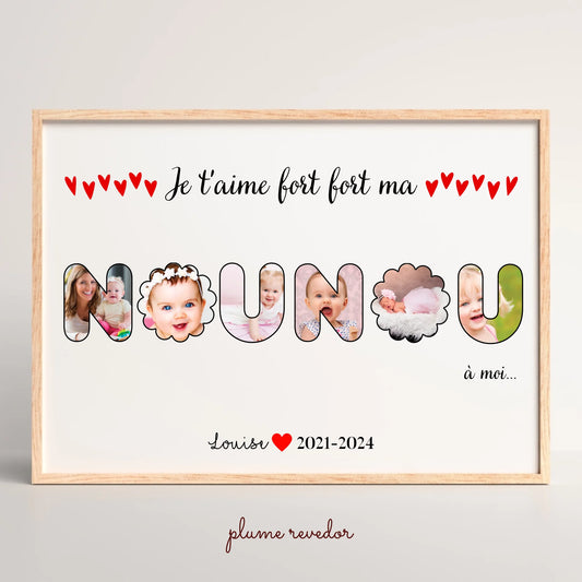 Affiche personnalisée - Mot Nounou avec Photos - Cadeau personnalisé nounou