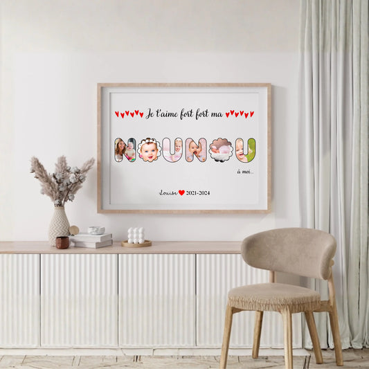 Affiche personnalisée - Mot Nounou avec Photos - Cadeau personnalisé nounou