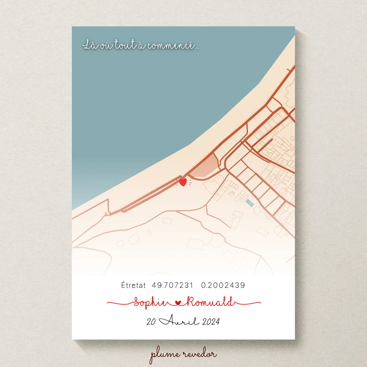 Affiche personnalisée - couple carte du lieu de rencontre - là où tout à commencé