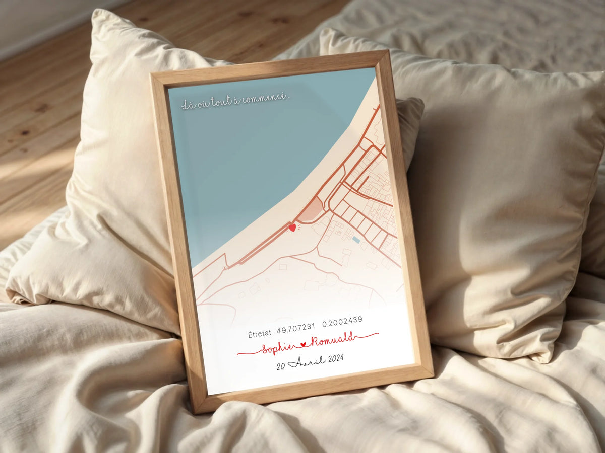 Affiche personnalisée - couple carte du lieu de rencontre - là où tout à commencé