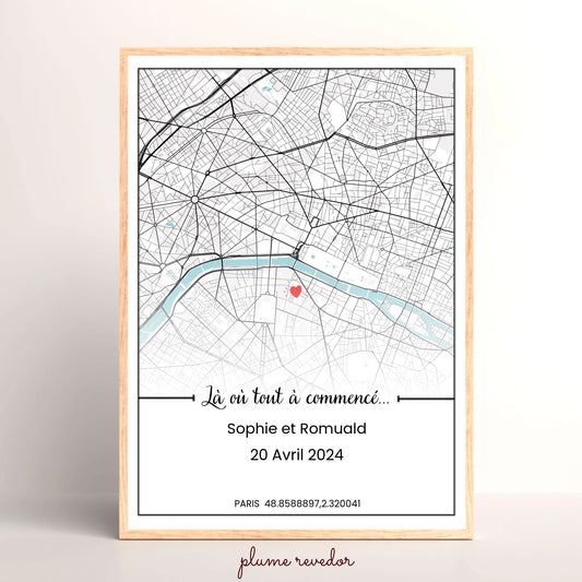 Affiche personnalisée couple carte de ville
