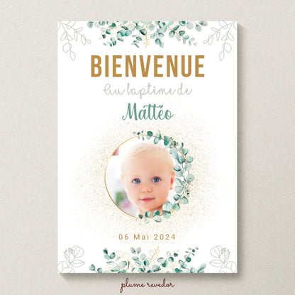Affiche personnalisée Baptême ou Anniversaire Bienvenue "Eucalyptus OR"  