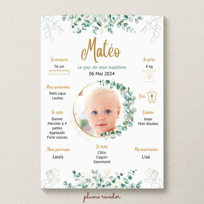 Affiche personnalisée Baptême ou Anniversaire eucalyptus