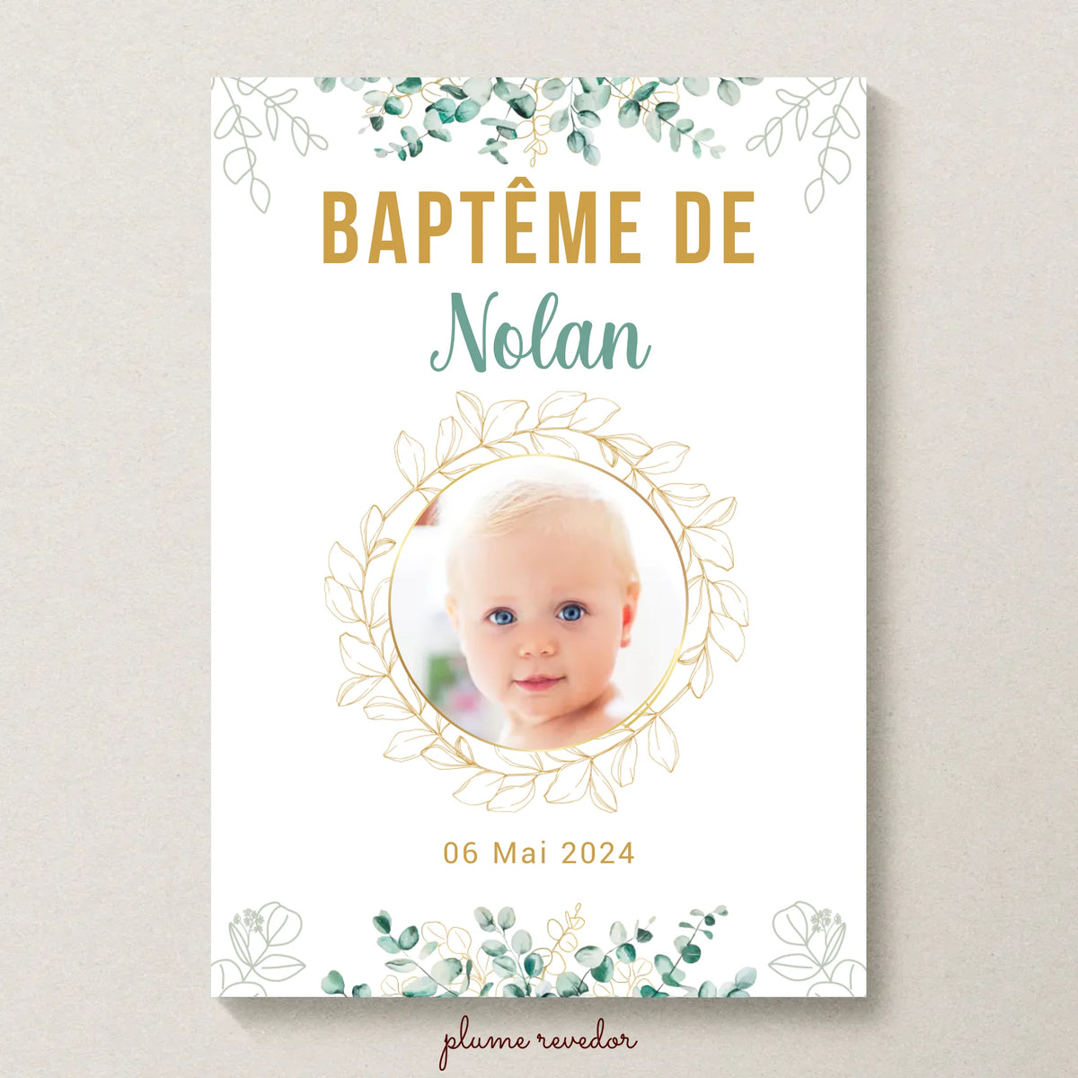 Affiche personnalisée Baptême ou Anniversaire arbre à empreintes "eucalyptus" avec photo