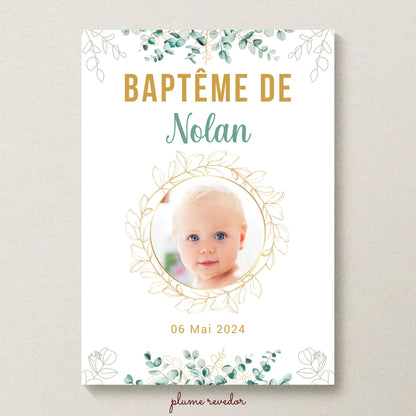 Affiche personnalisée Baptême ou Anniversaire arbre à empreintes "eucalyptus" avec photo