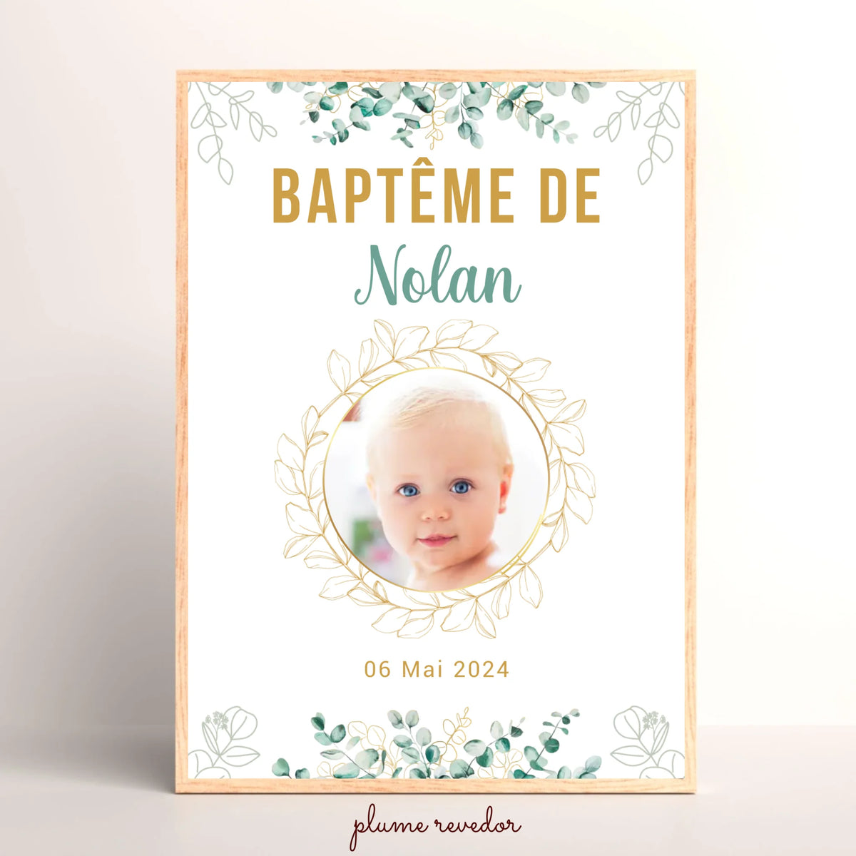Affiche personnalisée Baptême ou Anniversaire arbre à empreintes "eucalyptus" avec photo