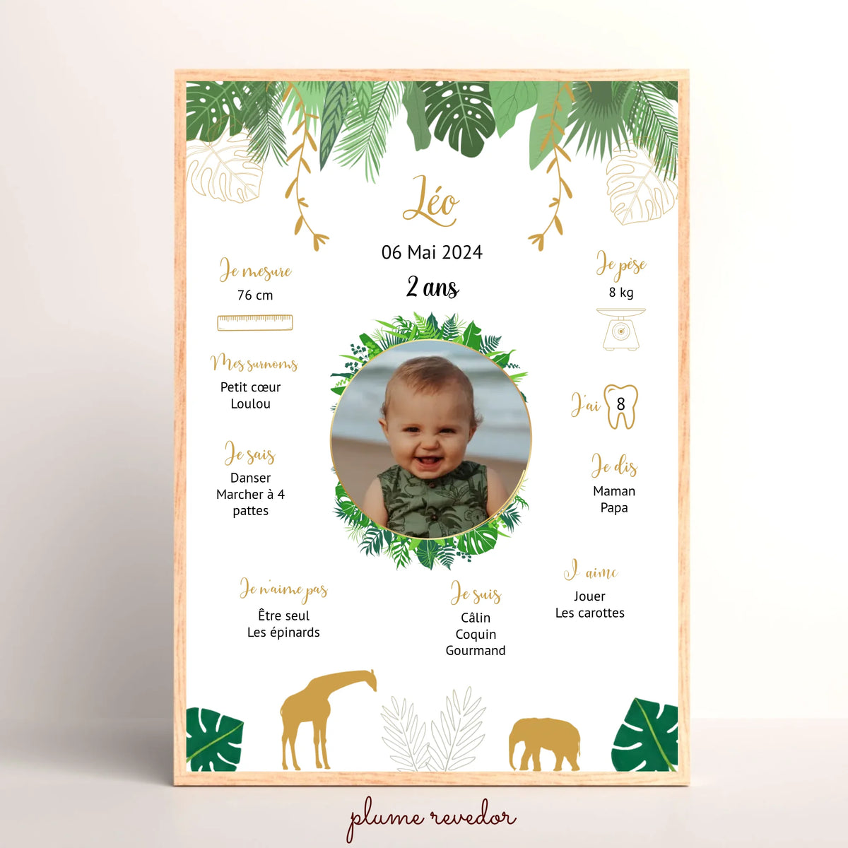 Affiche personnalisée - Anniversaire Baptême Jungle Girafe éléphant