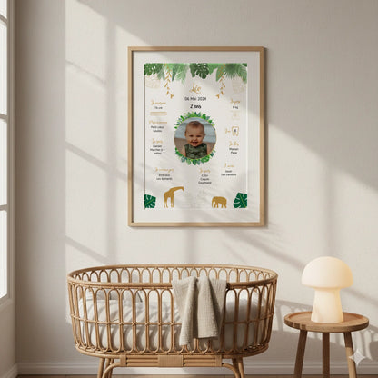 Affiche personnalisée - Anniversaire Baptême Jungle Girafe éléphant