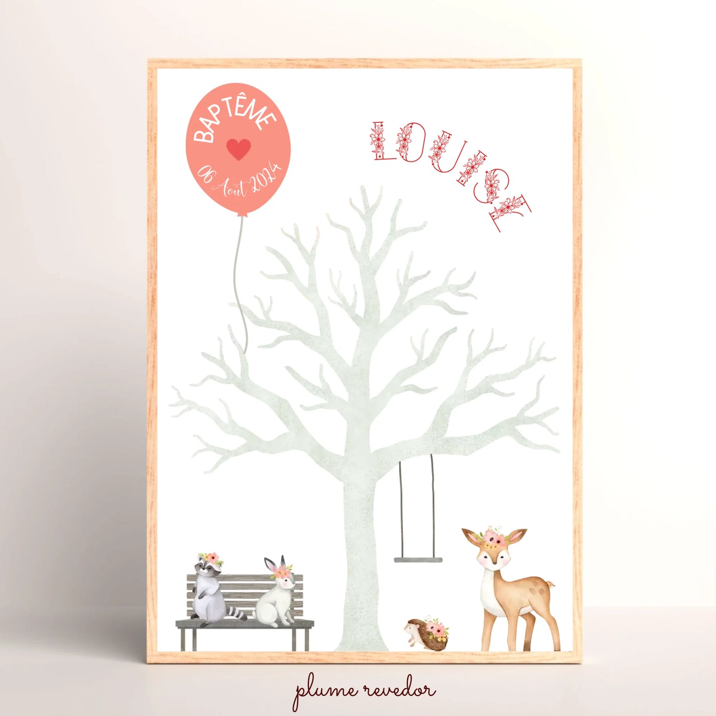 Affiche personnalisée - Baptême ou Anniversaire arbre à empreintes animaux de la forêt