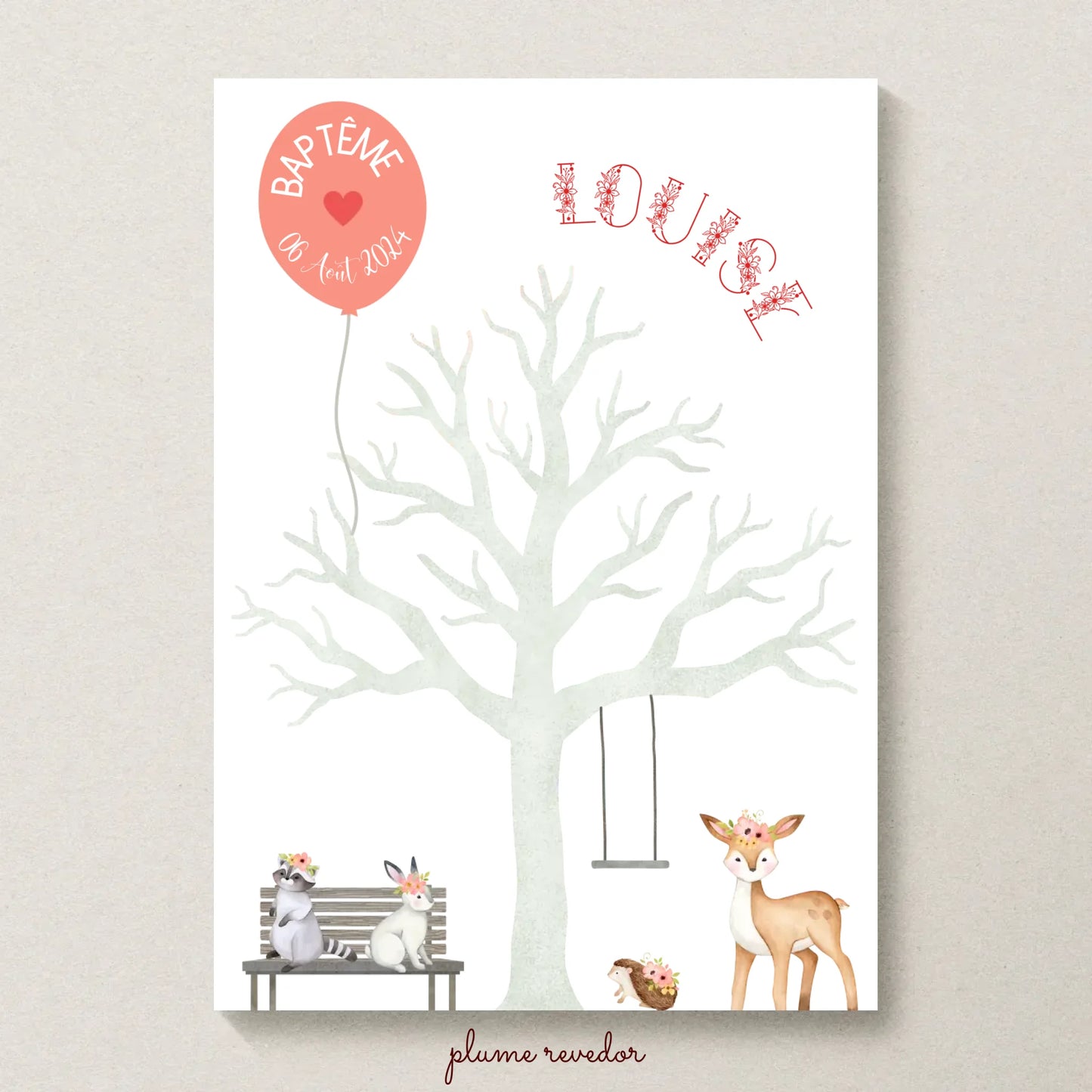 Affiche personnalisée - Baptême ou Anniversaire arbre à empreintes animaux de la forêt