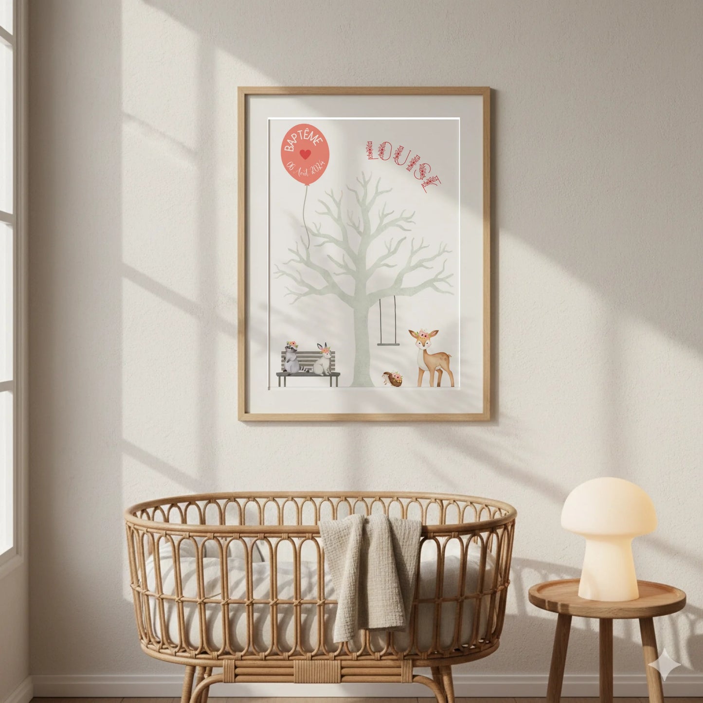 Affiche personnalisée - Baptême ou Anniversaire arbre à empreintes animaux de la forêt
