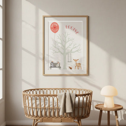 Affiche personnalisée - Baptême ou Anniversaire arbre à empreintes animaux de la forêt