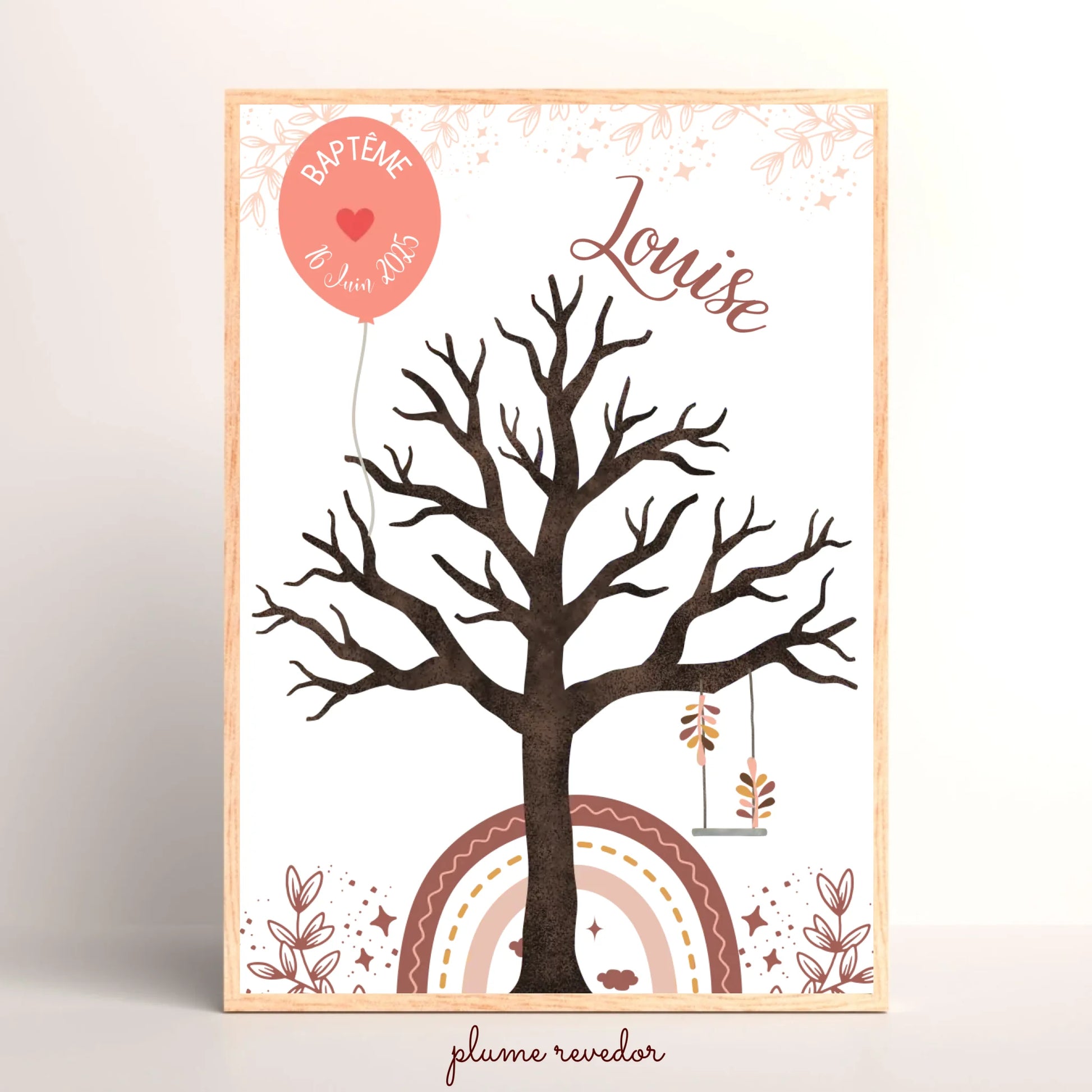 Affiche personnalisée - Baptême ou Anniversaire arbre à empreintes arc-en-ciel