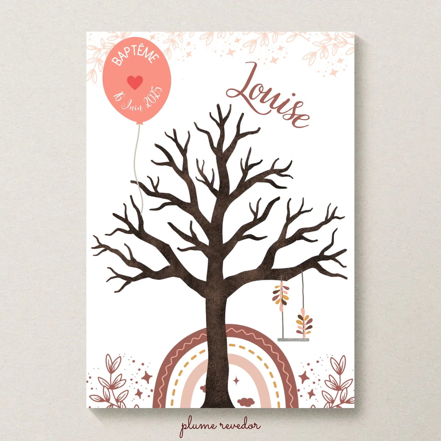 Affiche personnalisée - Baptême ou Anniversaire arbre à empreintes arc-en-ciel