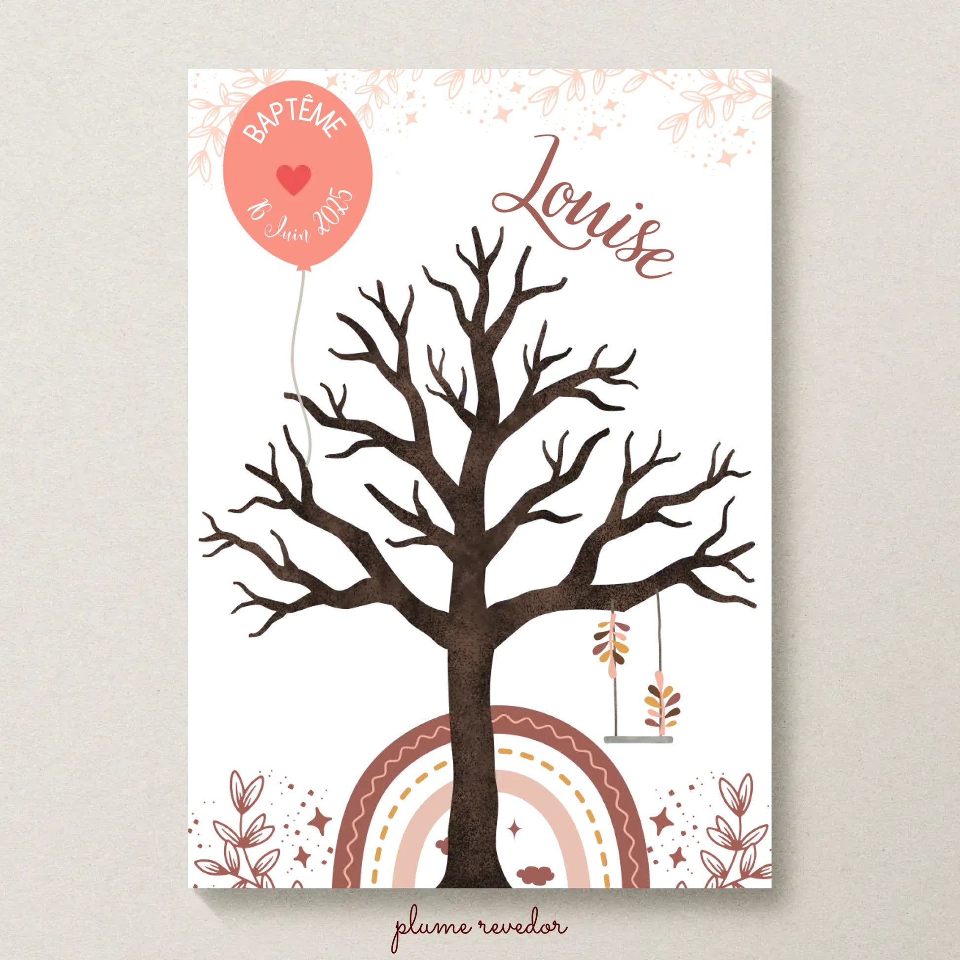 Affiche personnalisée - Baptême ou Anniversaire arbre à empreintes arc-en-ciel