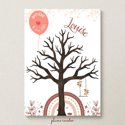 Affiche personnalisée - Baptême ou Anniversaire arbre à empreintes arc-en-ciel