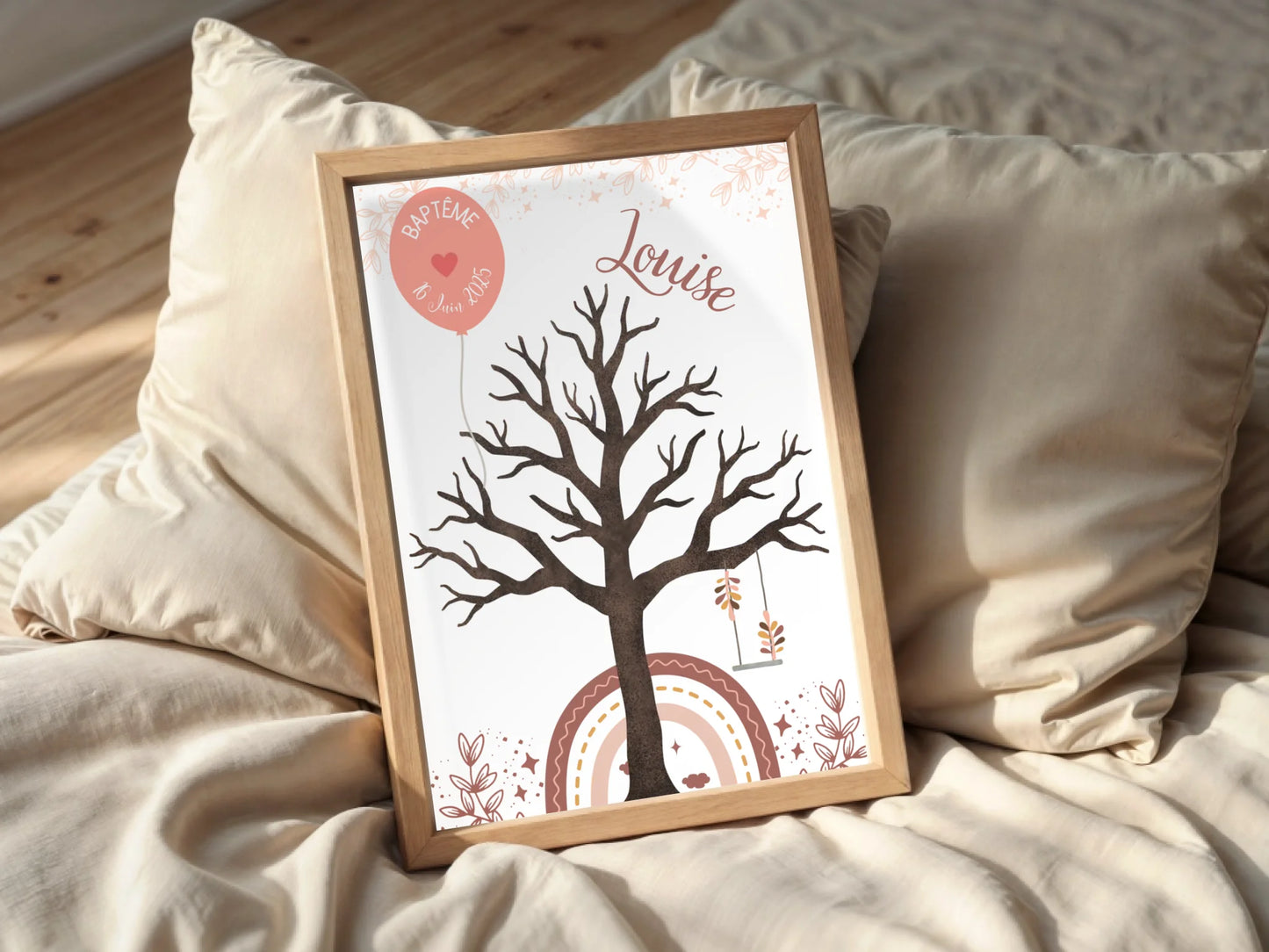 Affiche personnalisée - Baptême ou Anniversaire arbre à empreintes arc-en-ciel