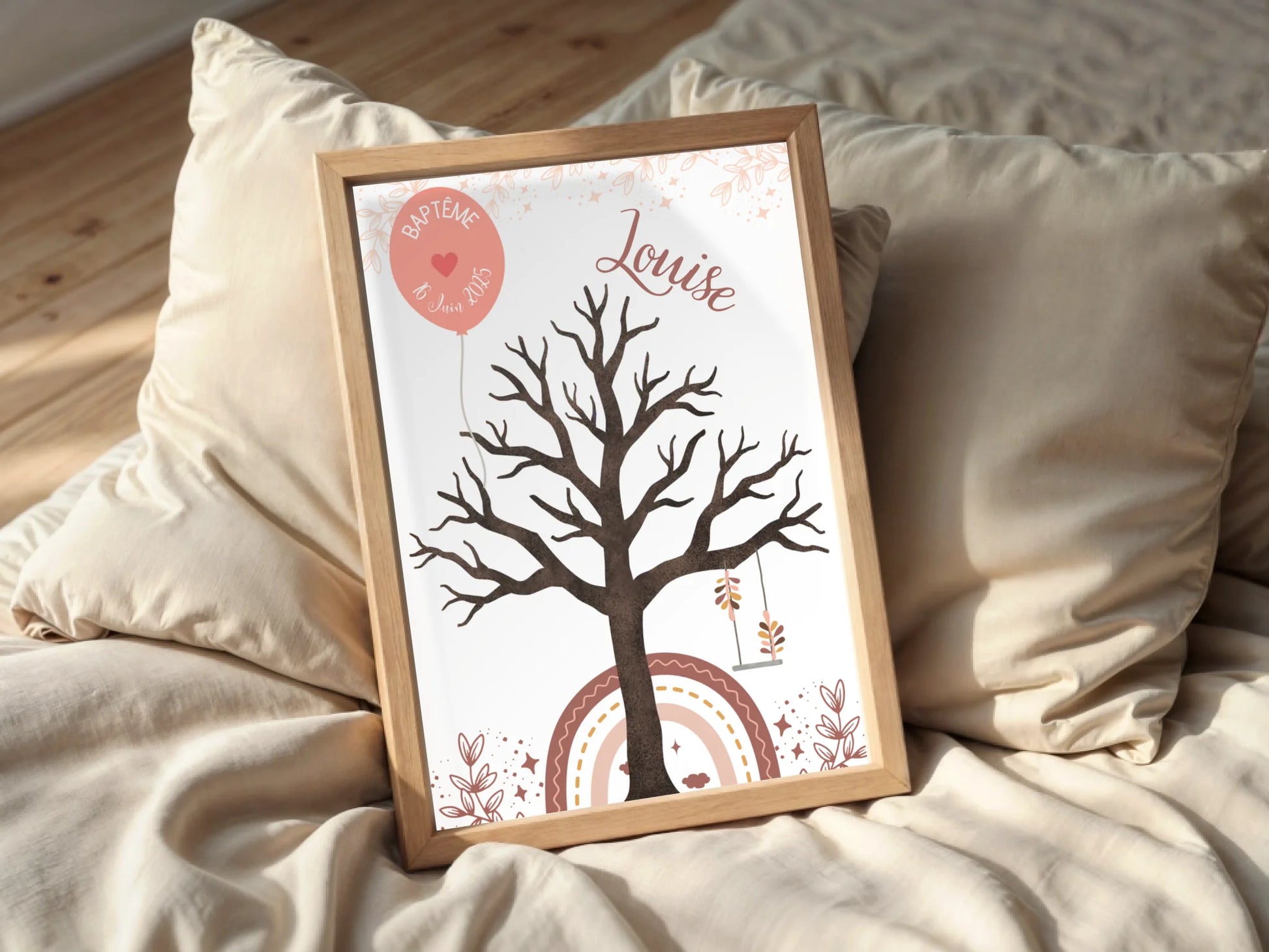 Affiche personnalisée - Baptême ou Anniversaire arbre à empreintes arc-en-ciel