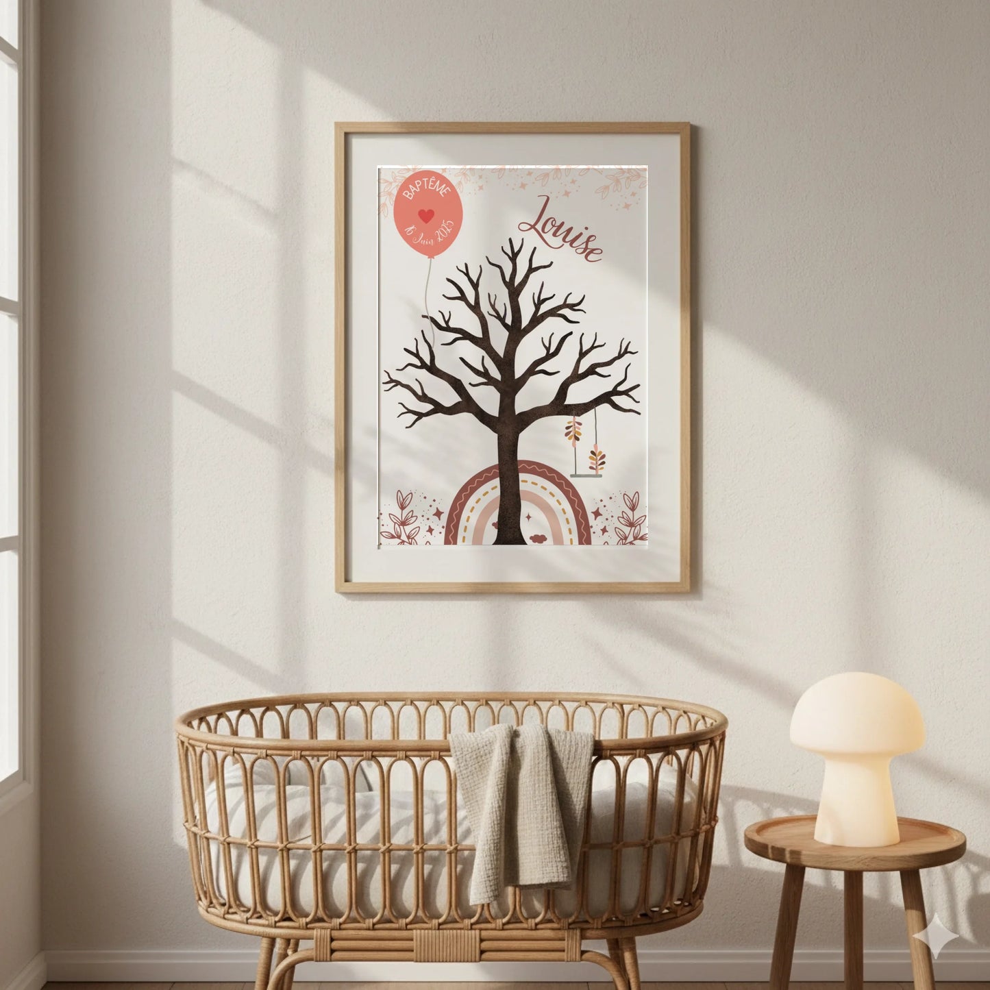 Affiche personnalisée - Baptême ou Anniversaire arbre à empreintes arc-en-ciel