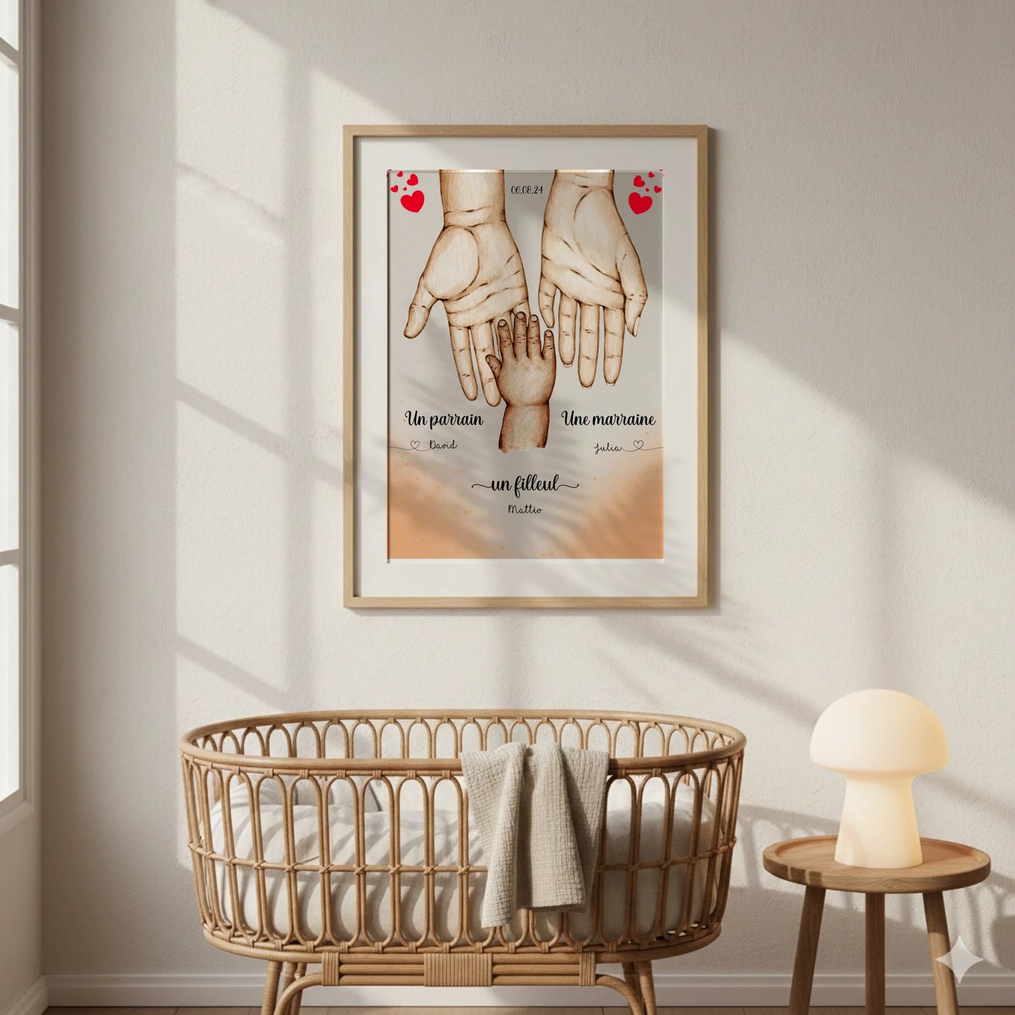Affiche personnalisée - Main dans la main Parrain Marraine et Filleul(e) - Baptême