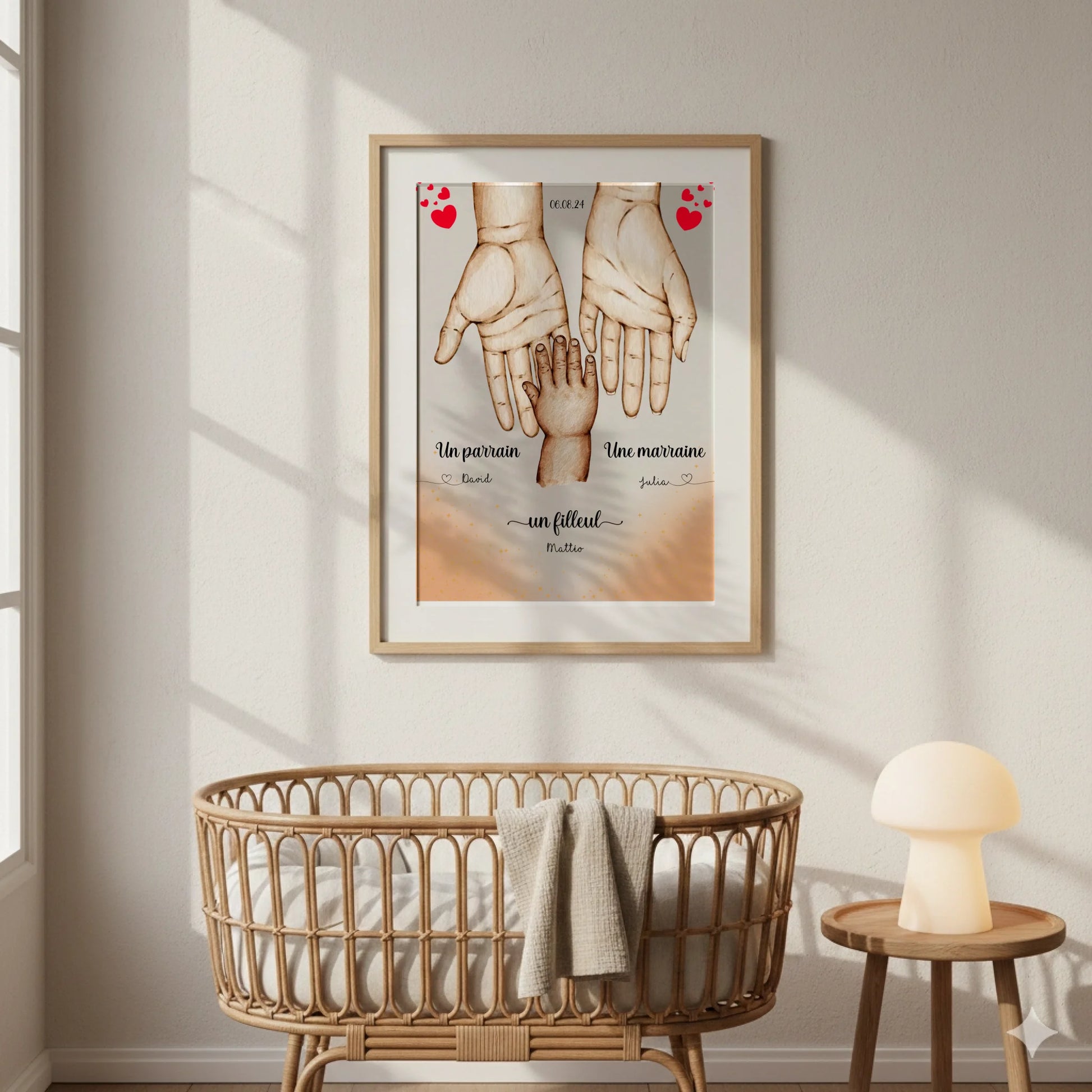 Affiche personnalisée - Main dans la main Parrain Marraine et Filleul(e) - Baptême