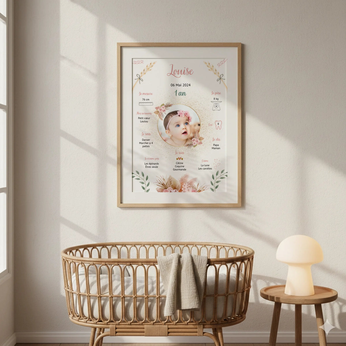 Affiche personnalisée Baptême ou Anniversaire "Champêtre" Fille