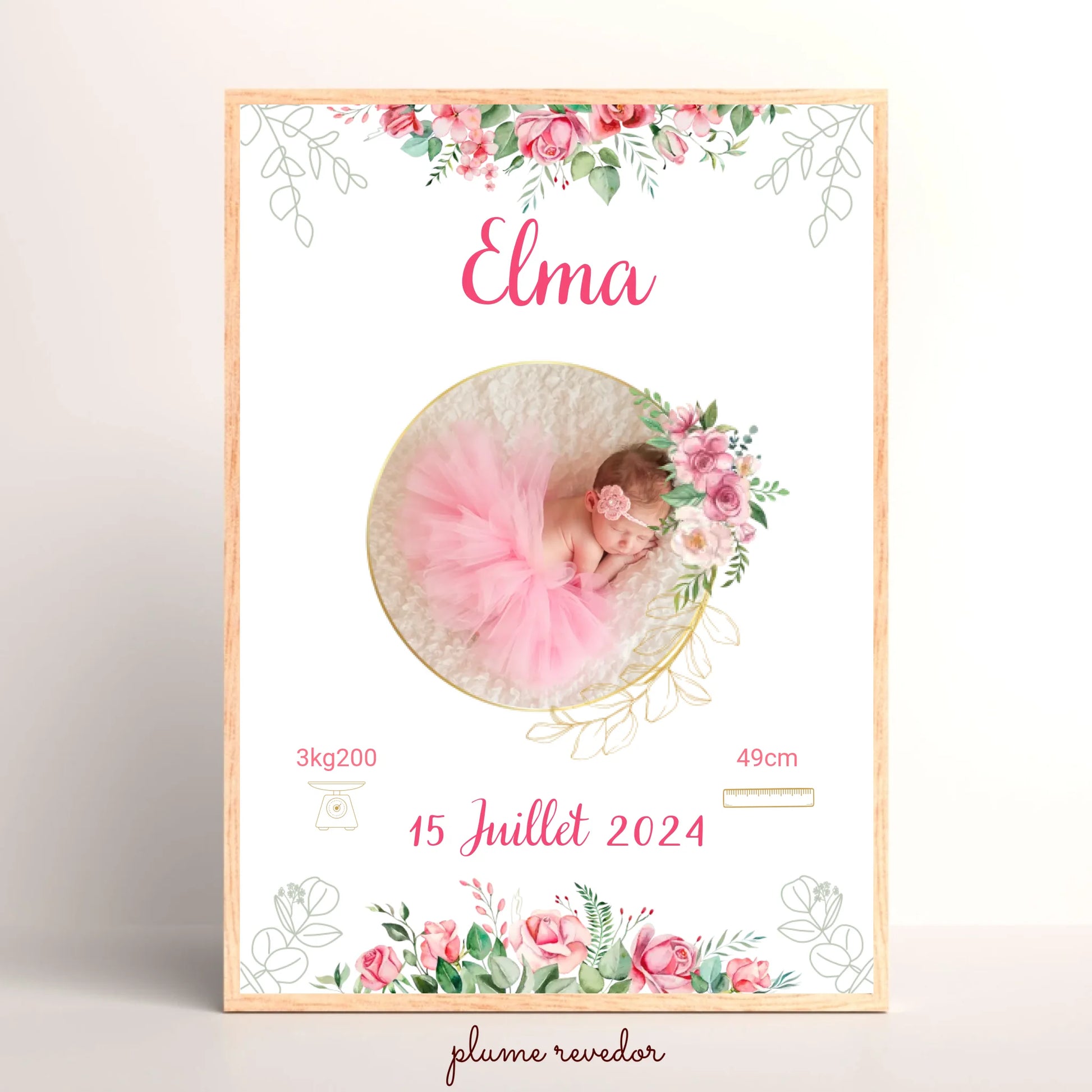 Affiche personnalisée Naissance Bohème Roses