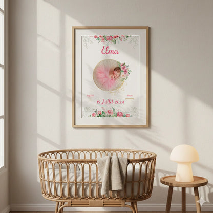 Affiche personnalisée Naissance Bohème Roses