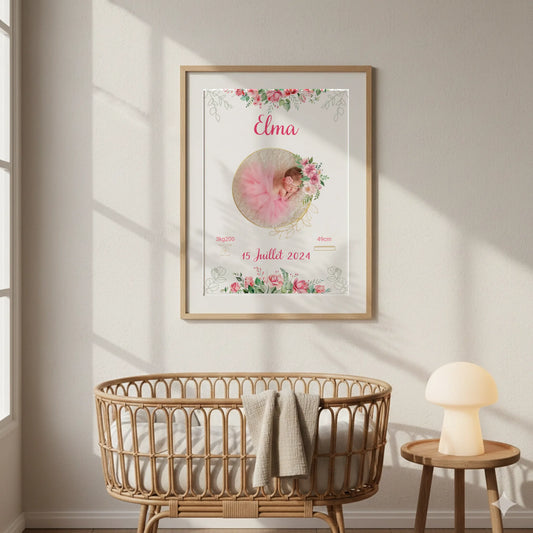 Affiche personnalisée Naissance Bohème Roses