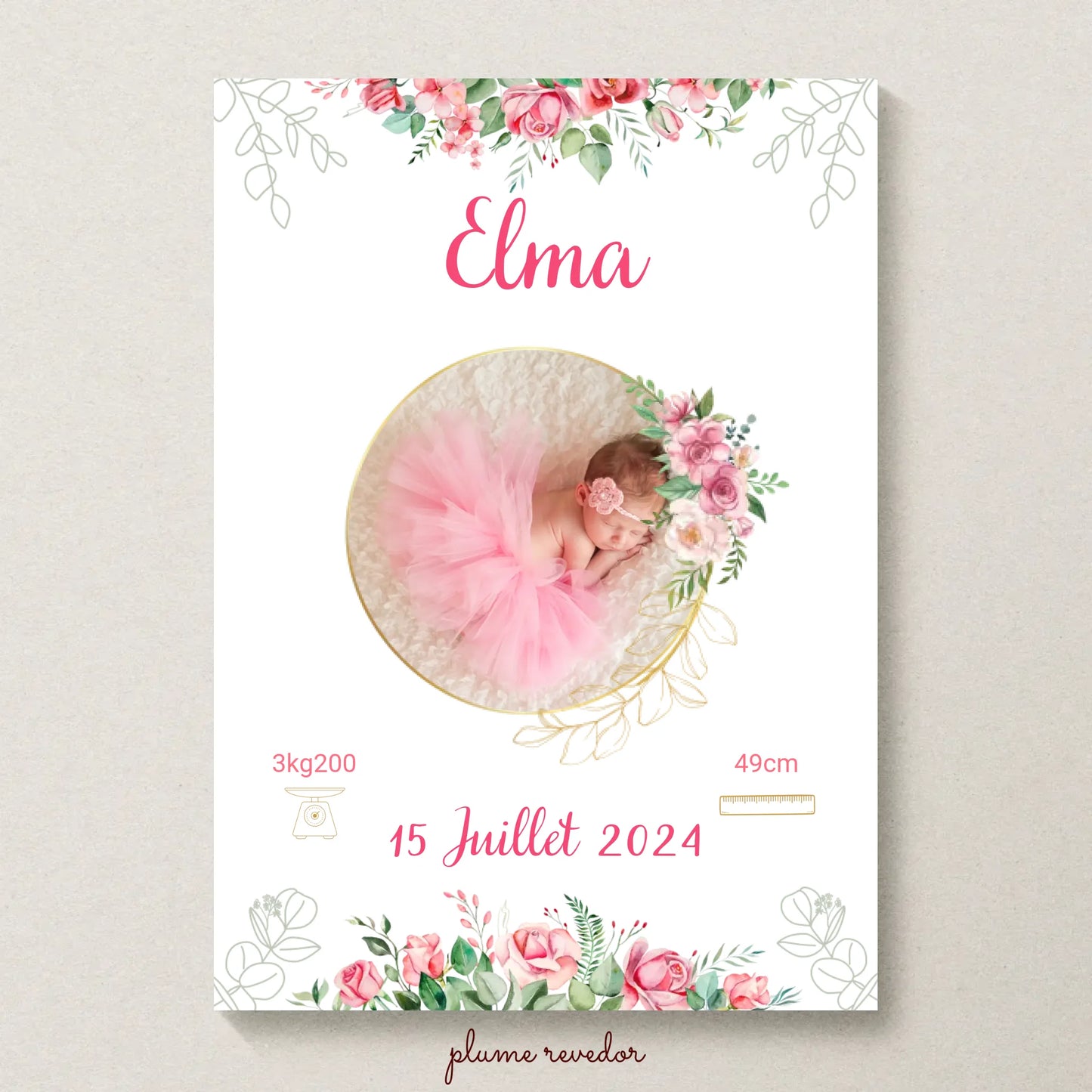 Affiche personnalisée Naissance Bohème Roses