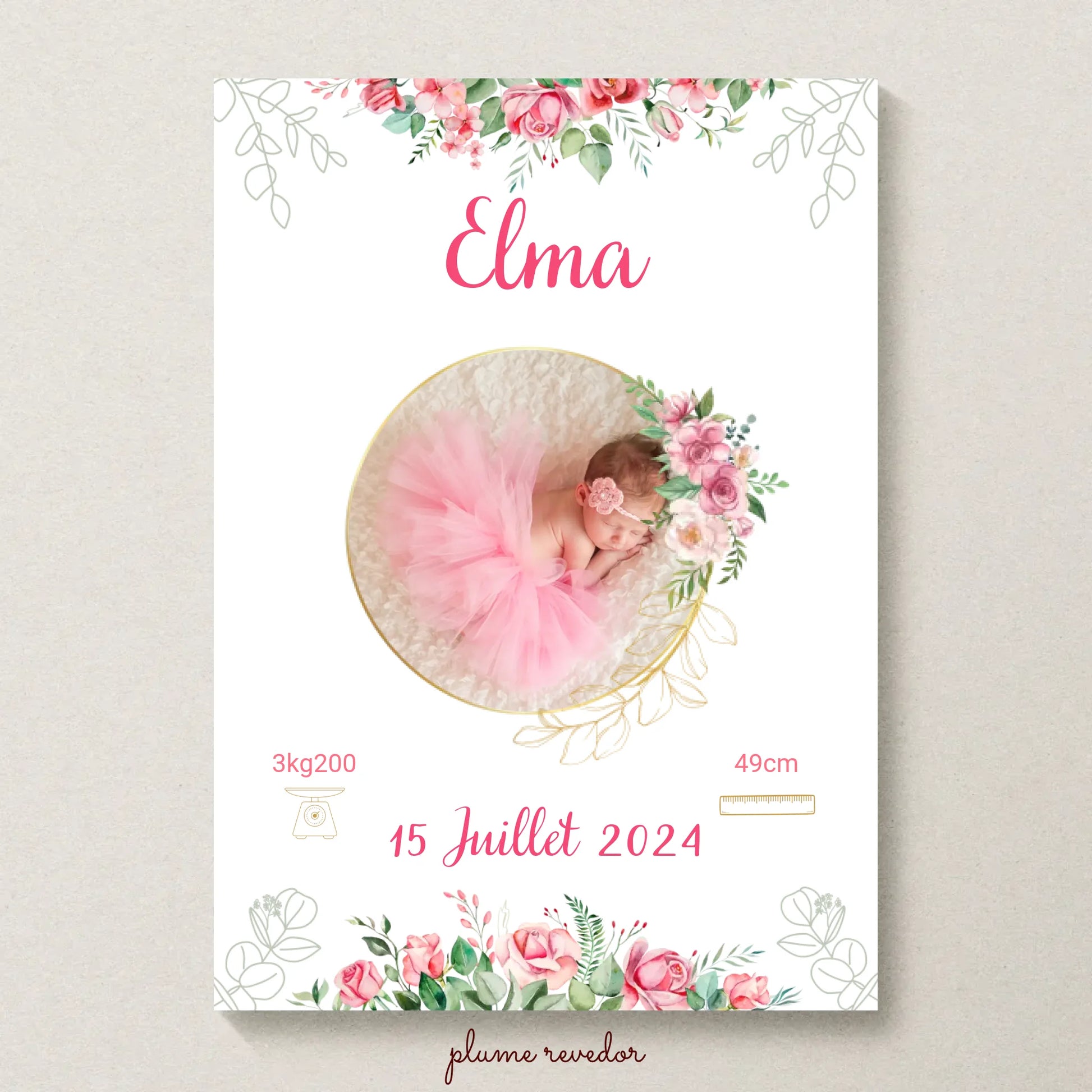 Affiche personnalisée Naissance Bohème Roses