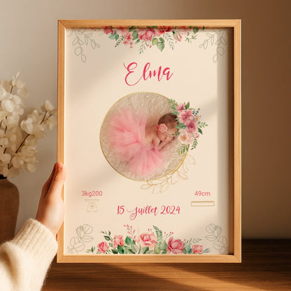 Affiche personnalisée Naissance Bohème Roses