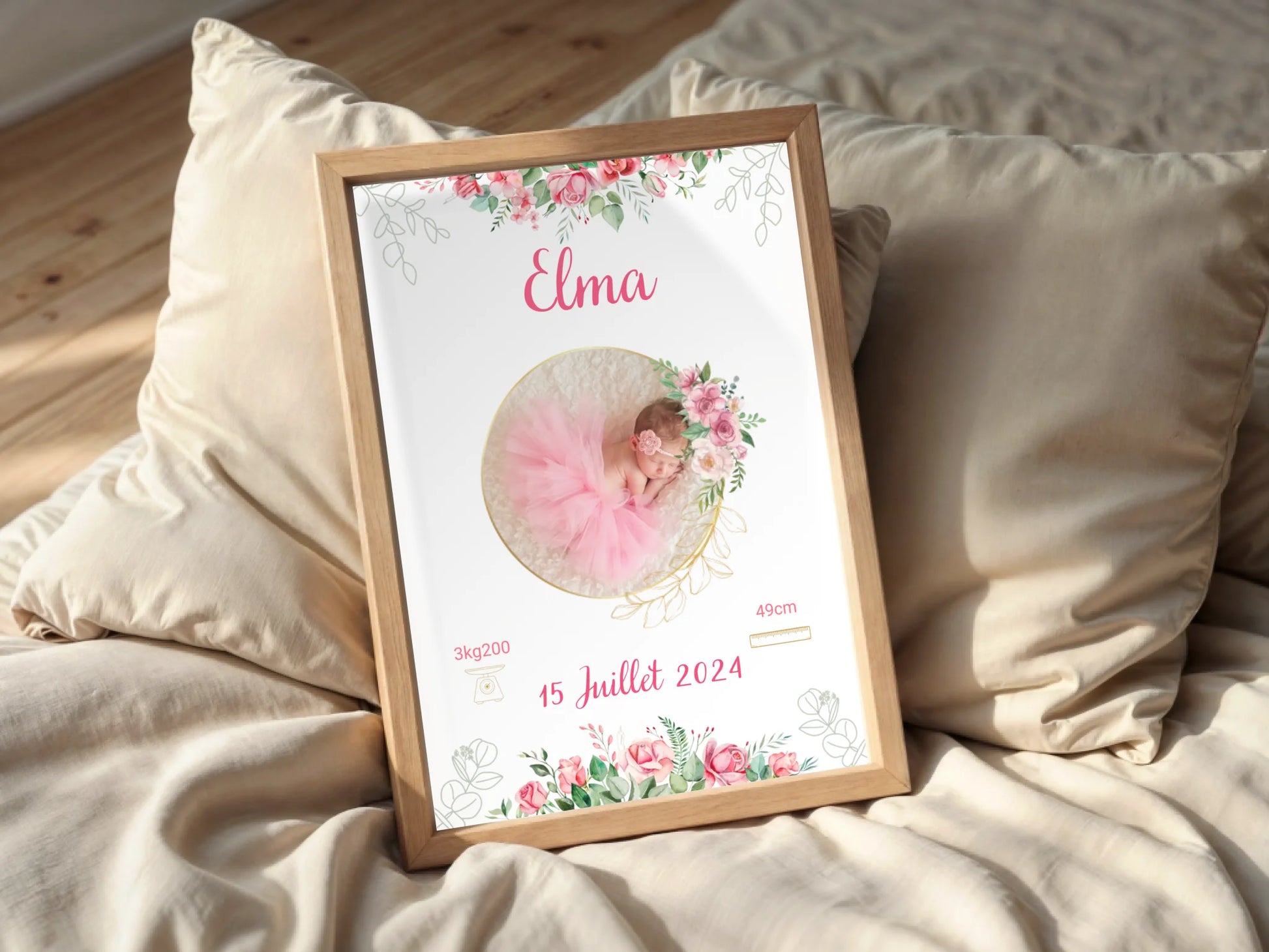 Affiche personnalisée Naissance Bohème Roses