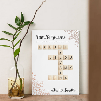 Décoration murale famille avec prénoms entrelacés – style chaleureux et graphique
