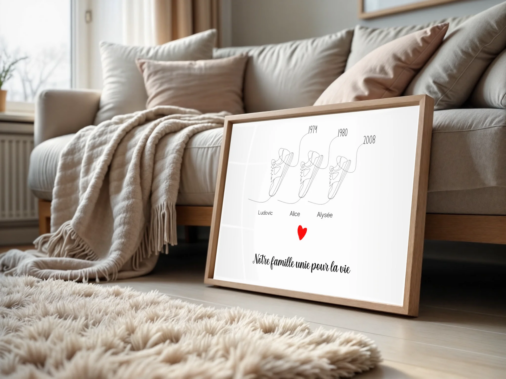 Affiche famille baskets en line art — une paire et un prénom par membre