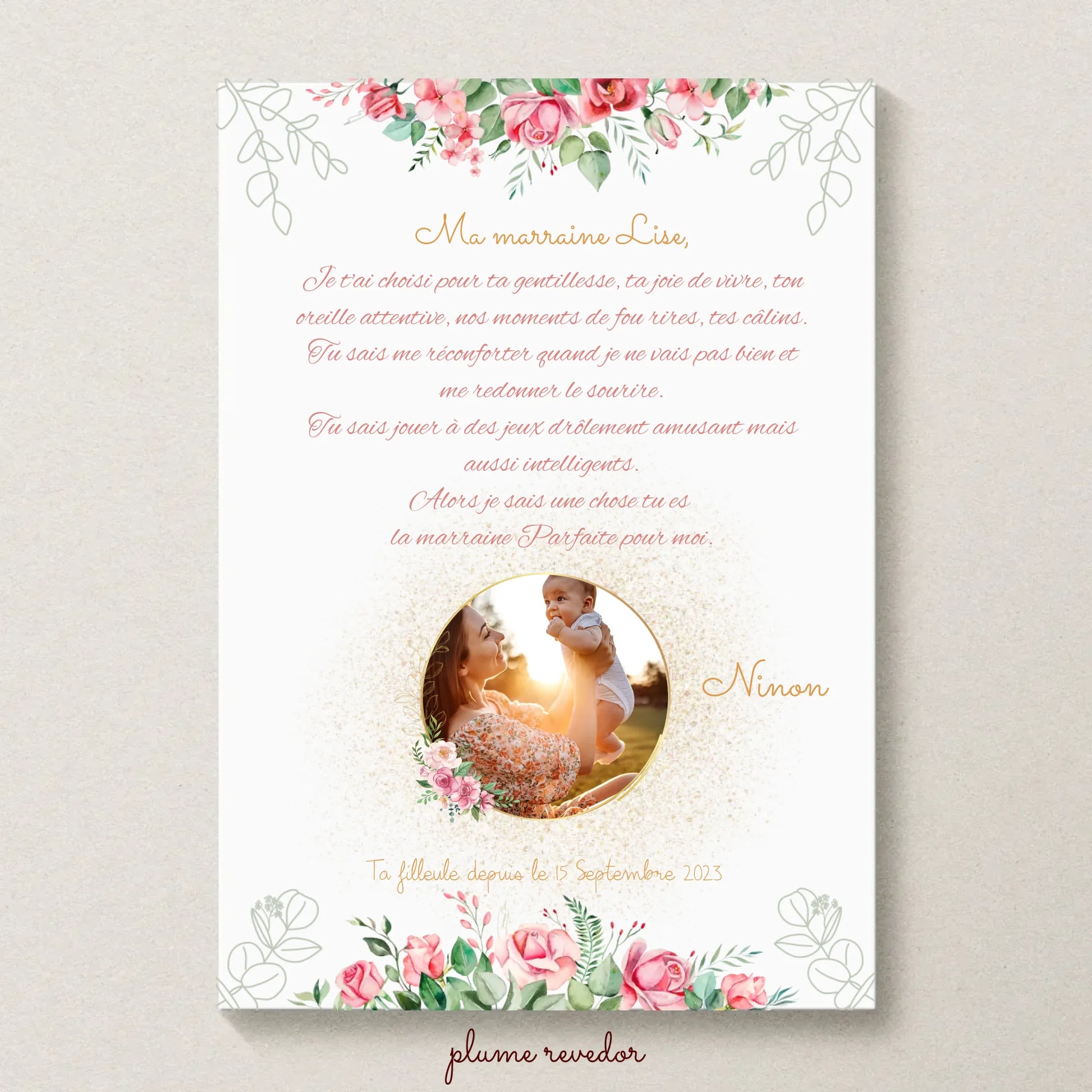 Affiche personnalisée - Marraine ou Parrain avec Texte et photo - cadeau personnalisé Marraine Parrain
