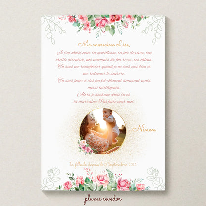 Affiche personnalisée - Marraine ou Parrain avec Texte et photo - cadeau personnalisé Marraine Parrain