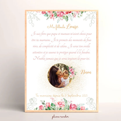 Affiche Personnalisée - Filleul(e) avec Texte et photo - Cadeau filleule personnalisé 